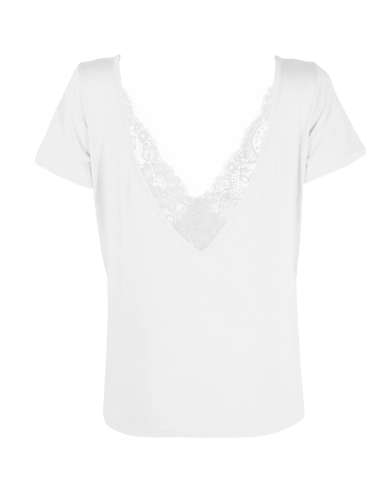 "The Sophie" - Lace Back Detail Round Neck T-shirt (White)