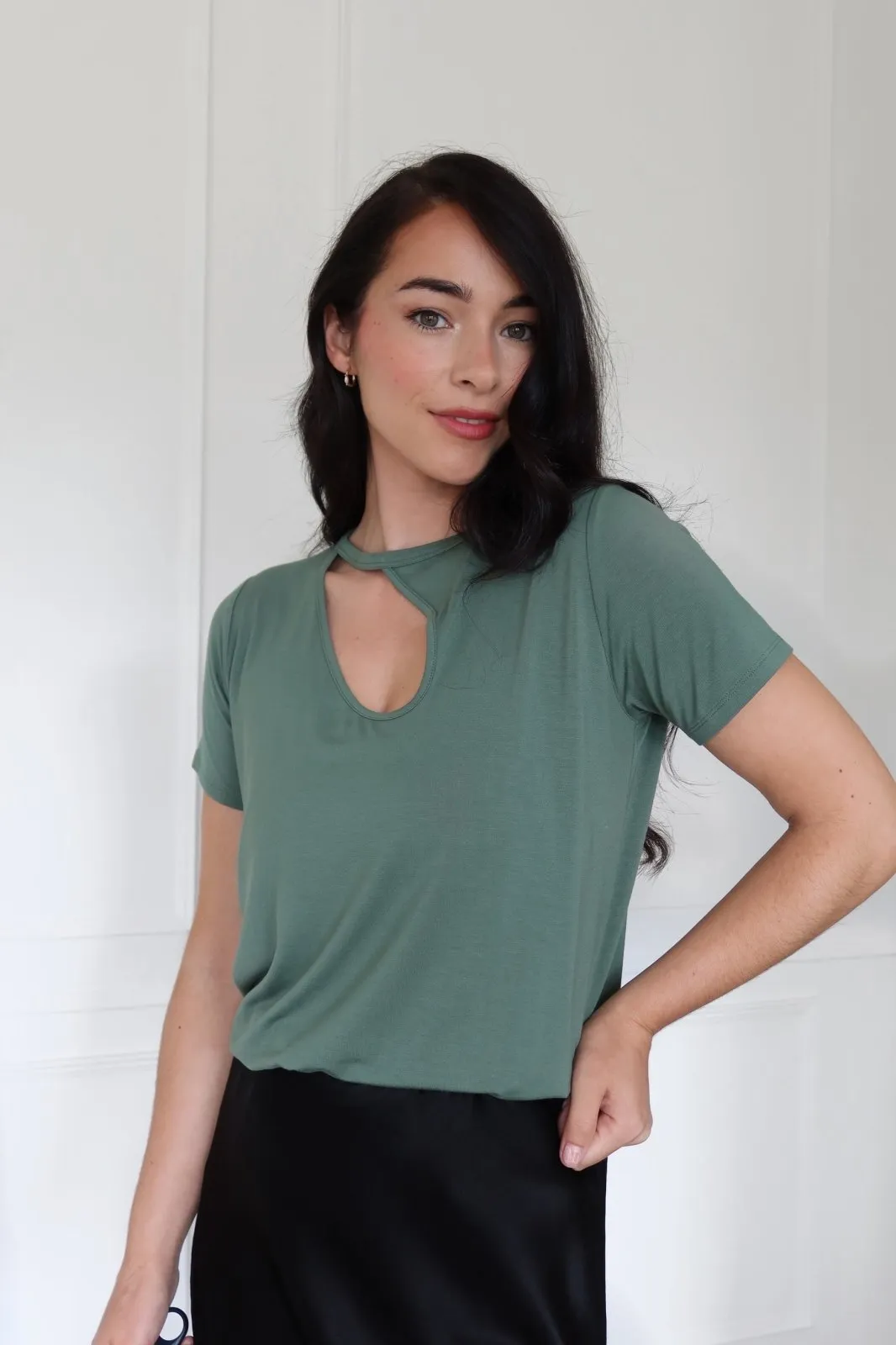 "The Stefanie Shortsleeve"- Cut Out Detail T-shirt (Khaki)