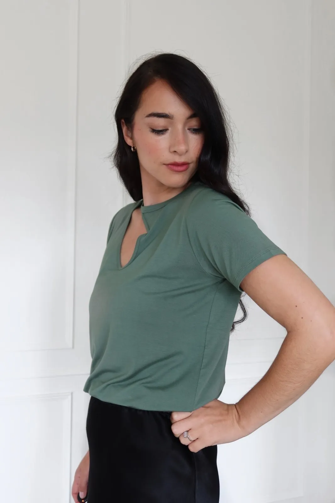 "The Stefanie Shortsleeve"- Cut Out Detail T-shirt (Khaki)