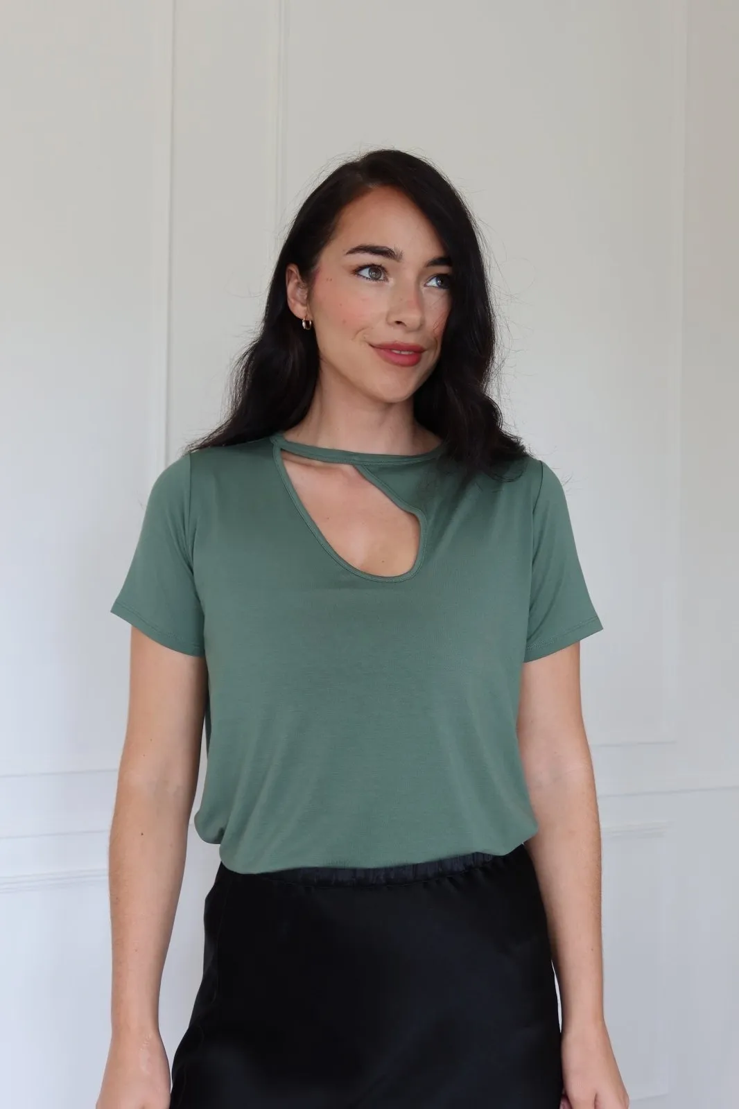 "The Stefanie Shortsleeve"- Cut Out Detail T-shirt (Khaki)