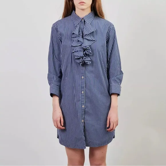 RALPH LAUREN JEANS BLUE WHITE STRIPED BUTTON FRONT SHIRT DRESS SZ S