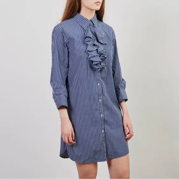 RALPH LAUREN JEANS BLUE WHITE STRIPED BUTTON FRONT SHIRT DRESS SZ S