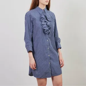 RALPH LAUREN JEANS BLUE WHITE STRIPED BUTTON FRONT SHIRT DRESS SZ S