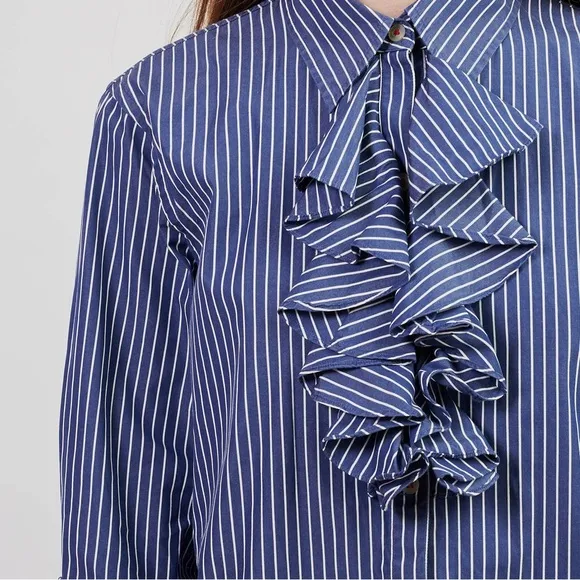 RALPH LAUREN JEANS BLUE WHITE STRIPED BUTTON FRONT SHIRT DRESS SZ S