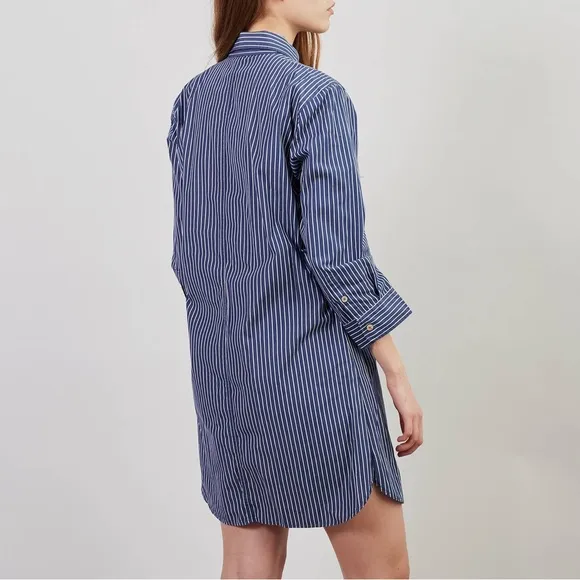 RALPH LAUREN JEANS BLUE WHITE STRIPED BUTTON FRONT SHIRT DRESS SZ S