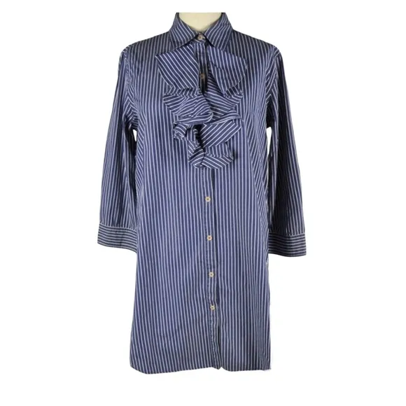 RALPH LAUREN JEANS BLUE WHITE STRIPED BUTTON FRONT SHIRT DRESS SZ S