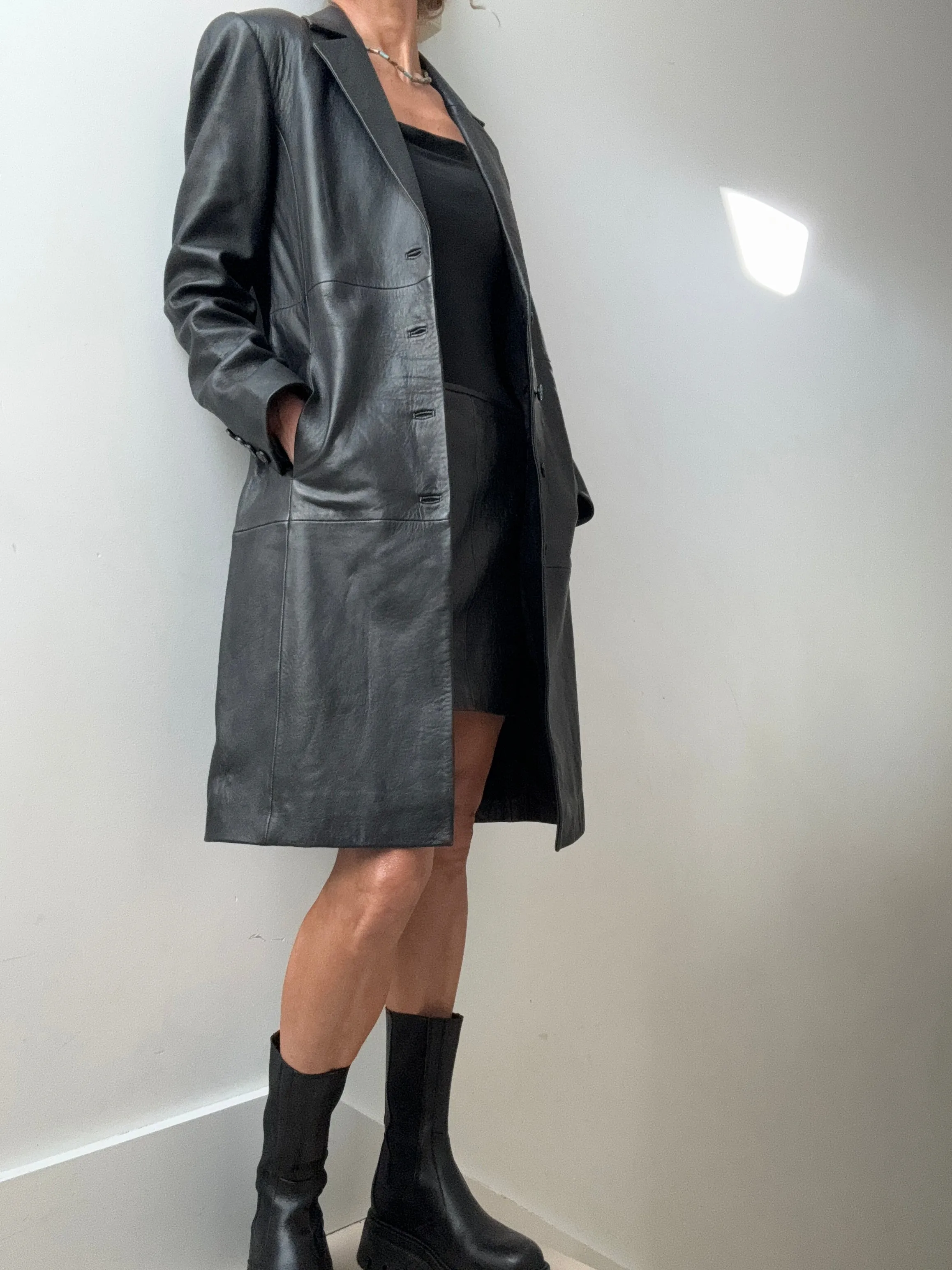 Reformation Veda Crosby Longline Leather Blazer