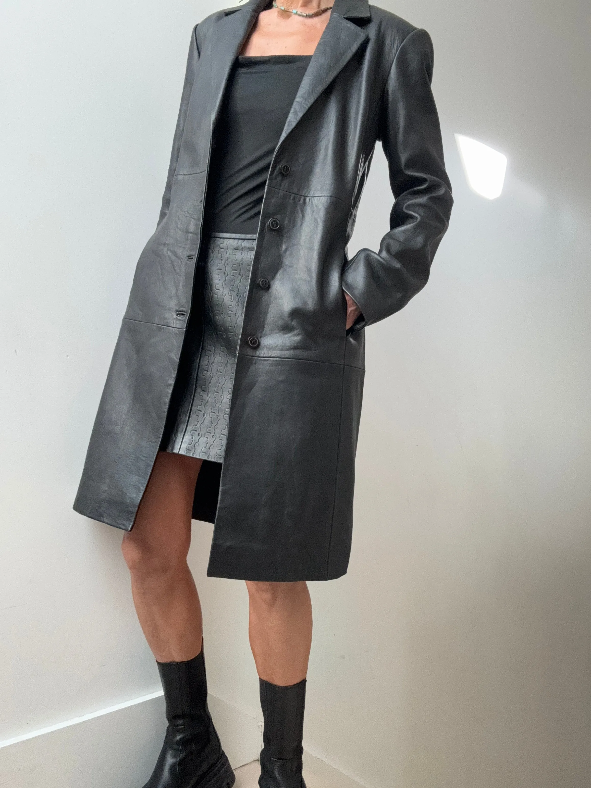 Reformation Veda Crosby Longline Leather Blazer