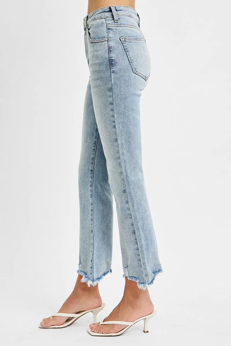 RISEN HIGH RISE CROP FLARE FRAYED HEM JEANS