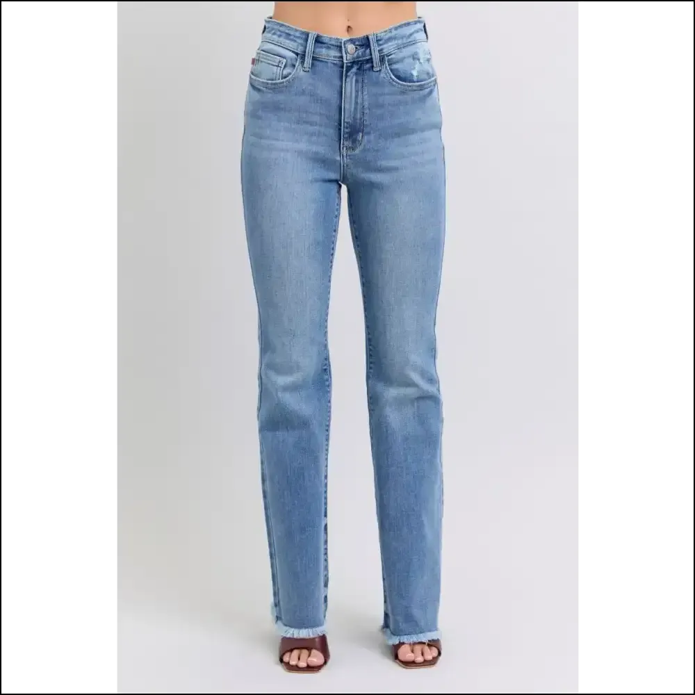 Rock your Sass in Judy Blue High Rise Raw Hem Bootcut Jeans 👖💃