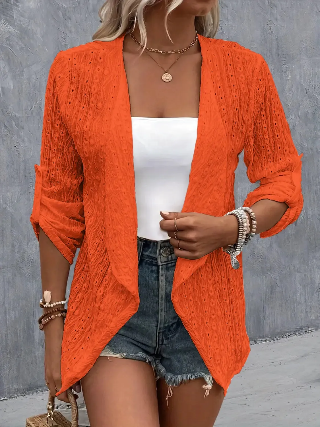 Roll-Tab Sleeve Cardigan