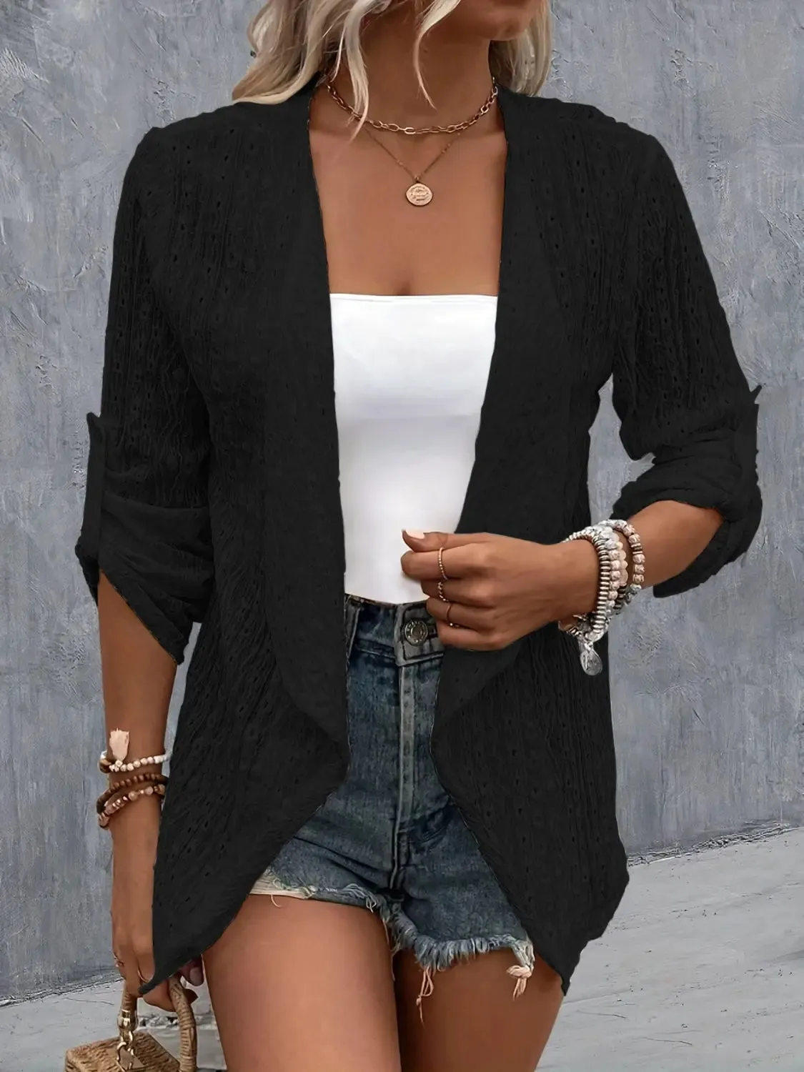 Roll-Tab Sleeve Cardigan