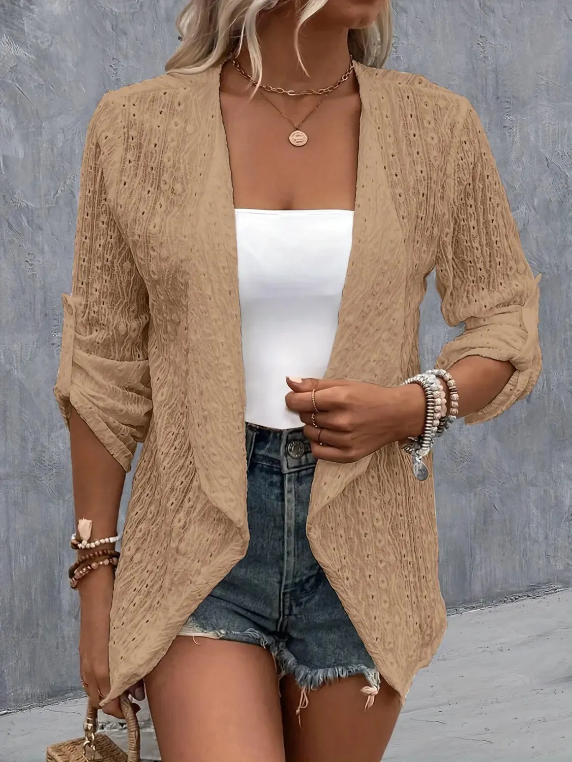 Roll-Tab Sleeve Cardigan