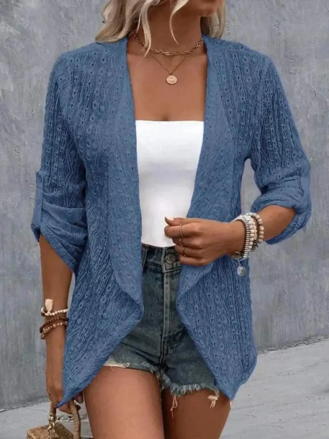Roll-Tab Sleeve Cardigan