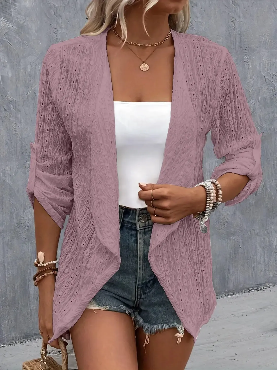 Roll-Tab Sleeve Cardigan