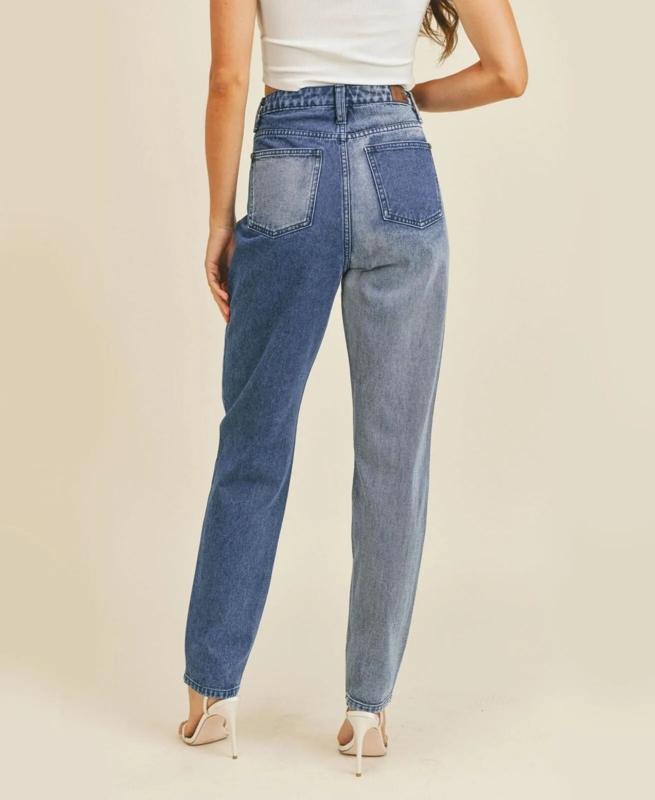 Rubberband Stretch Women's Two Tone Boyfriend Jeans 6R20087-BLU
