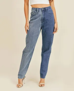 Rubberband Stretch Women's Two Tone Boyfriend Jeans 6R20087-BLU