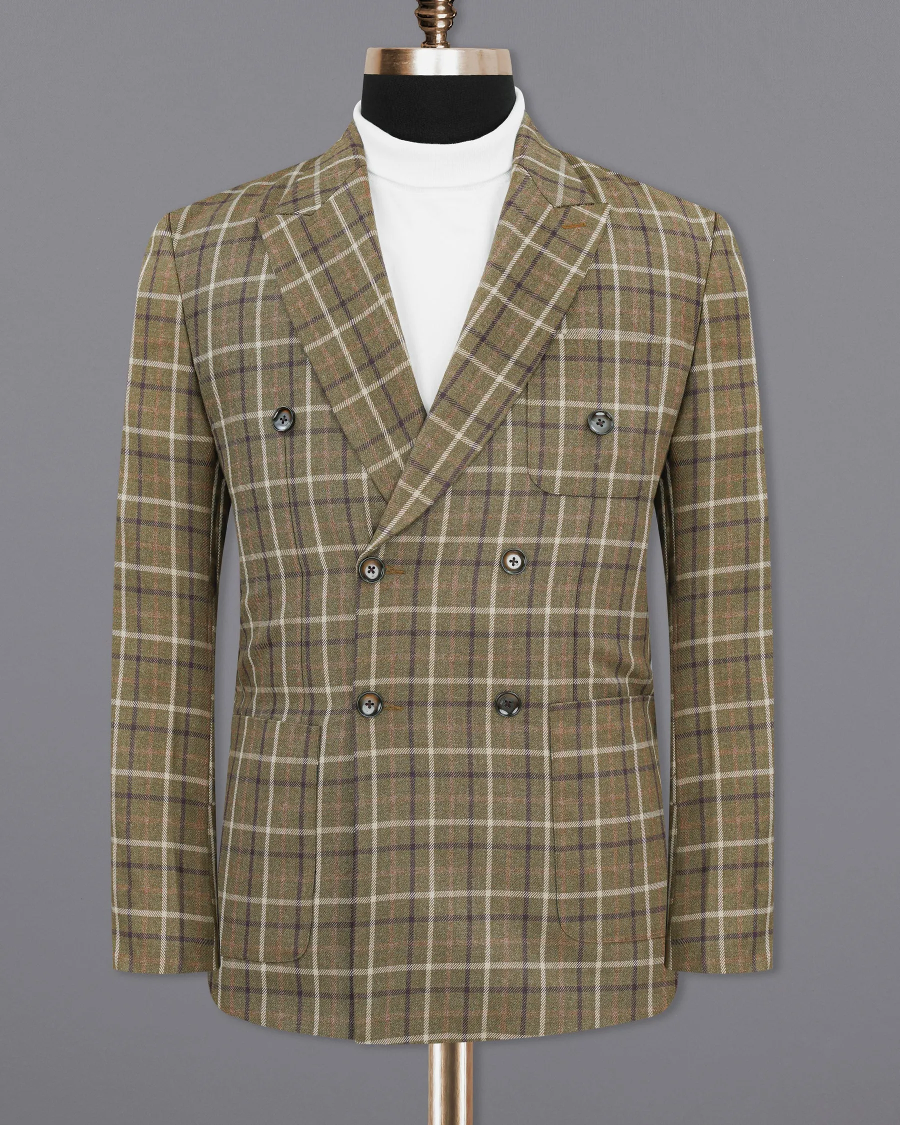 Sandstone Brown Plaid Double Breasted Blazer
