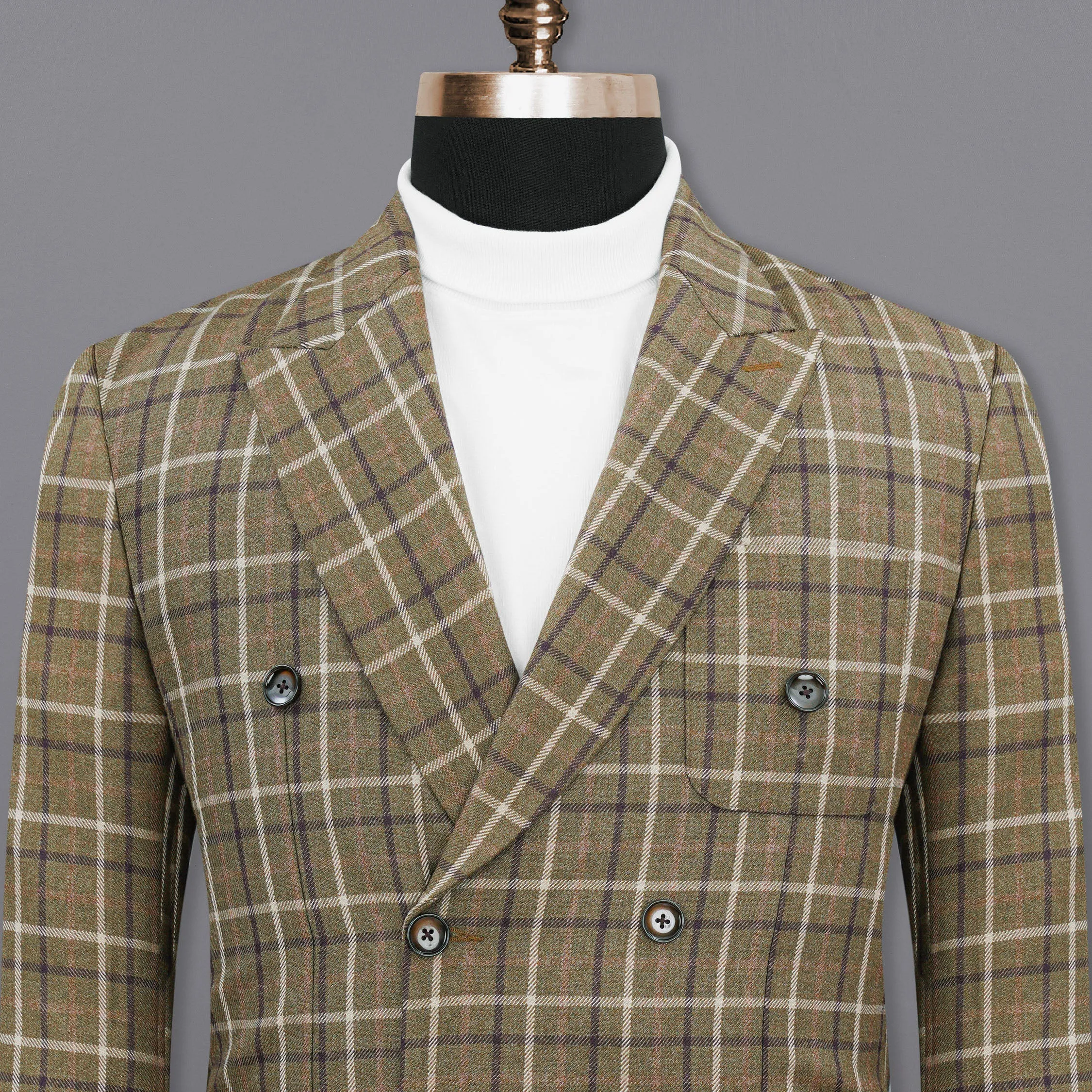 Sandstone Brown Plaid Double Breasted Blazer