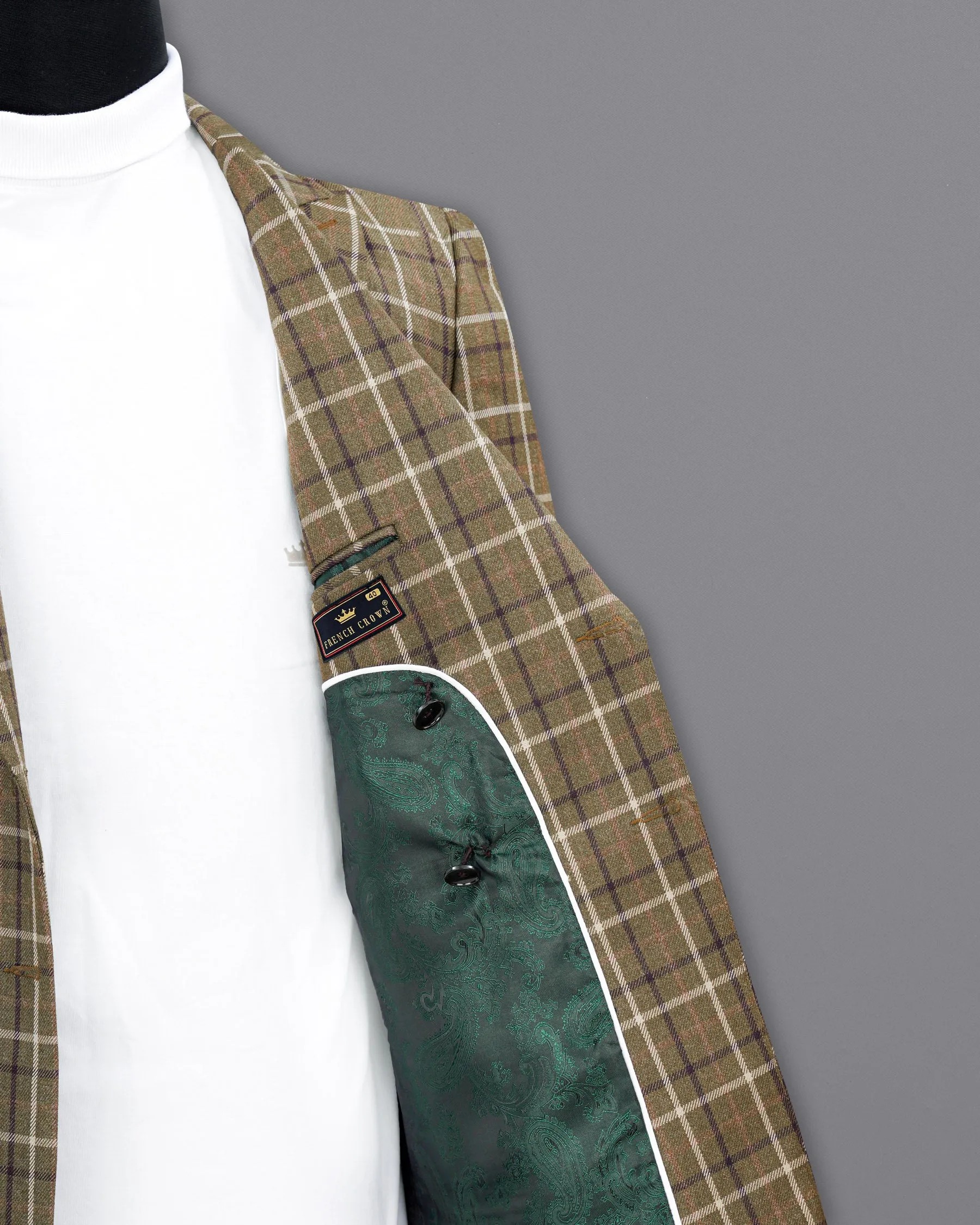 Sandstone Brown Plaid Double Breasted Blazer