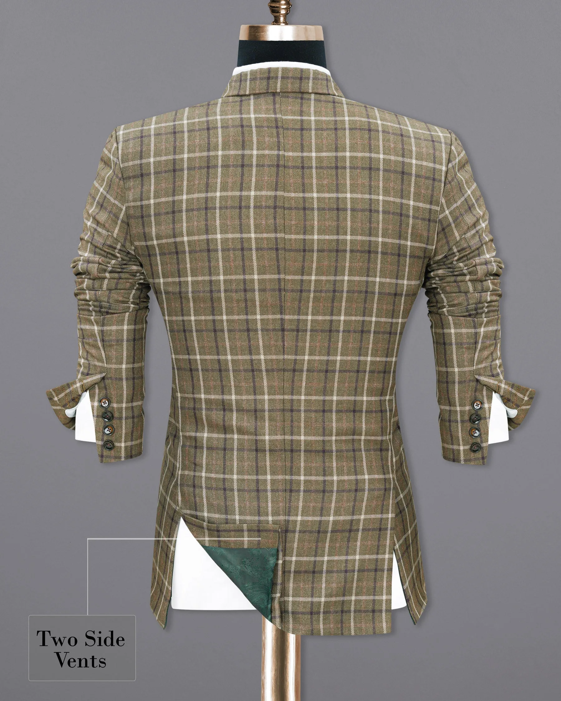 Sandstone Brown Plaid Double Breasted Blazer