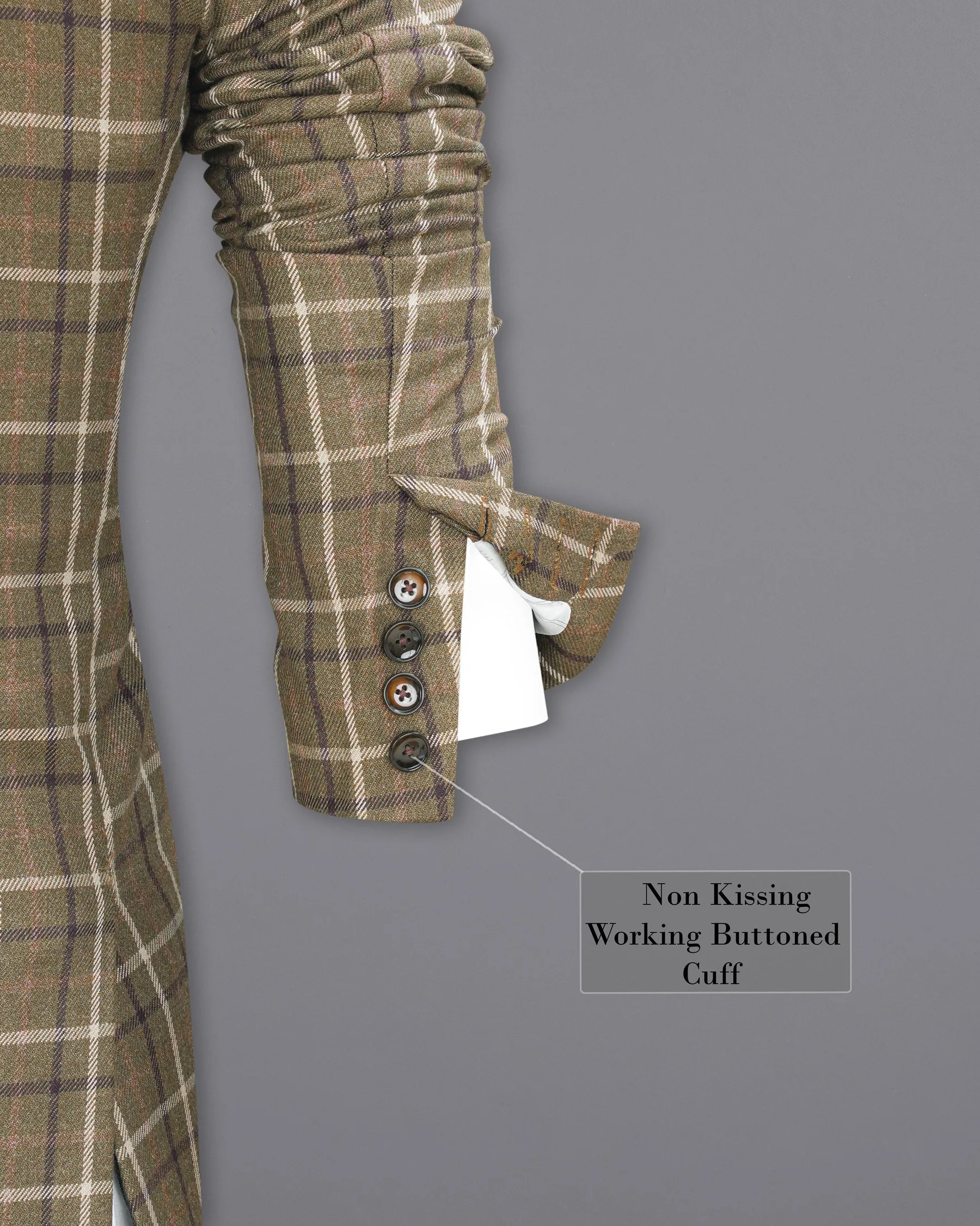 Sandstone Brown Plaid Double Breasted Blazer