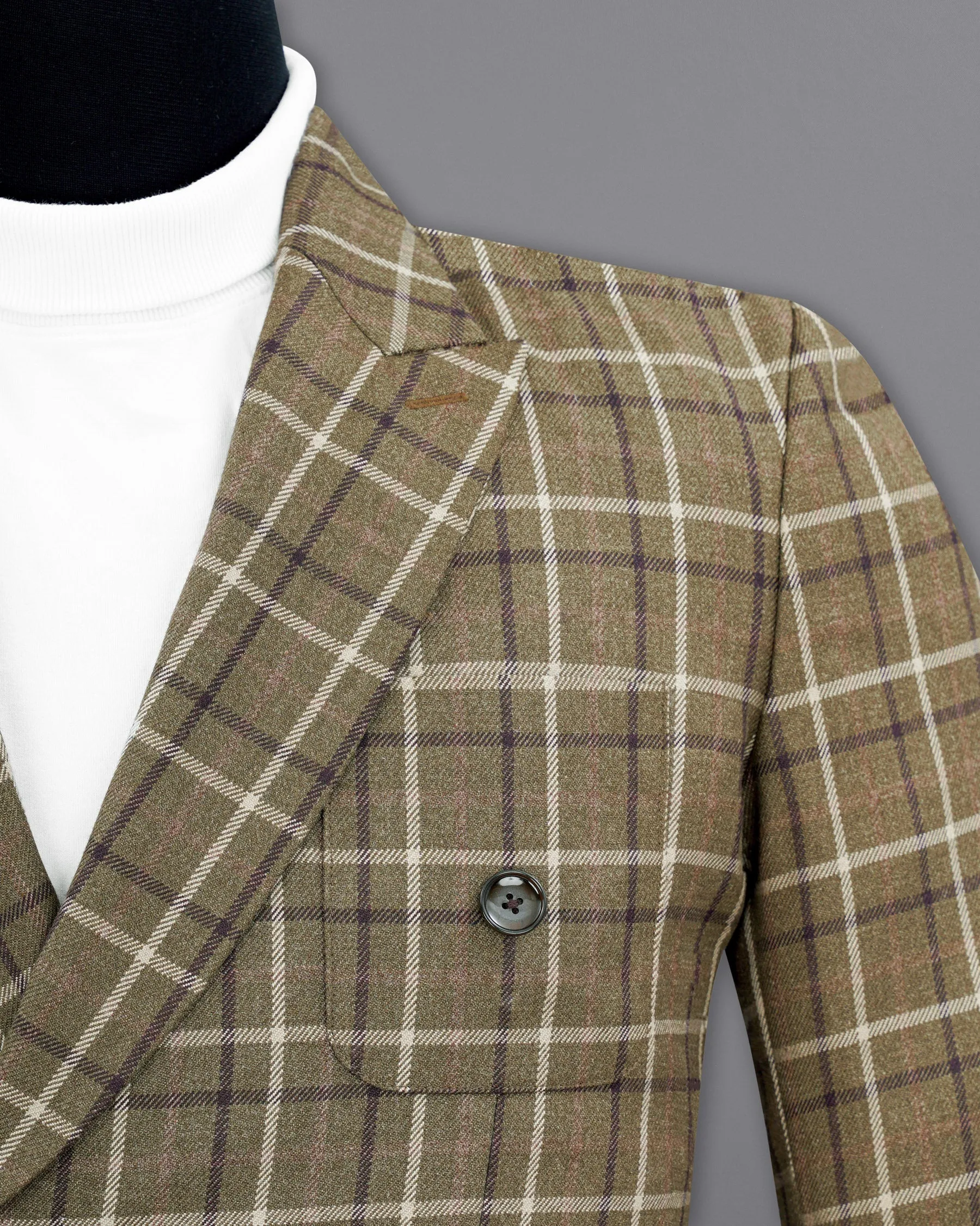 Sandstone Brown Plaid Double Breasted Blazer