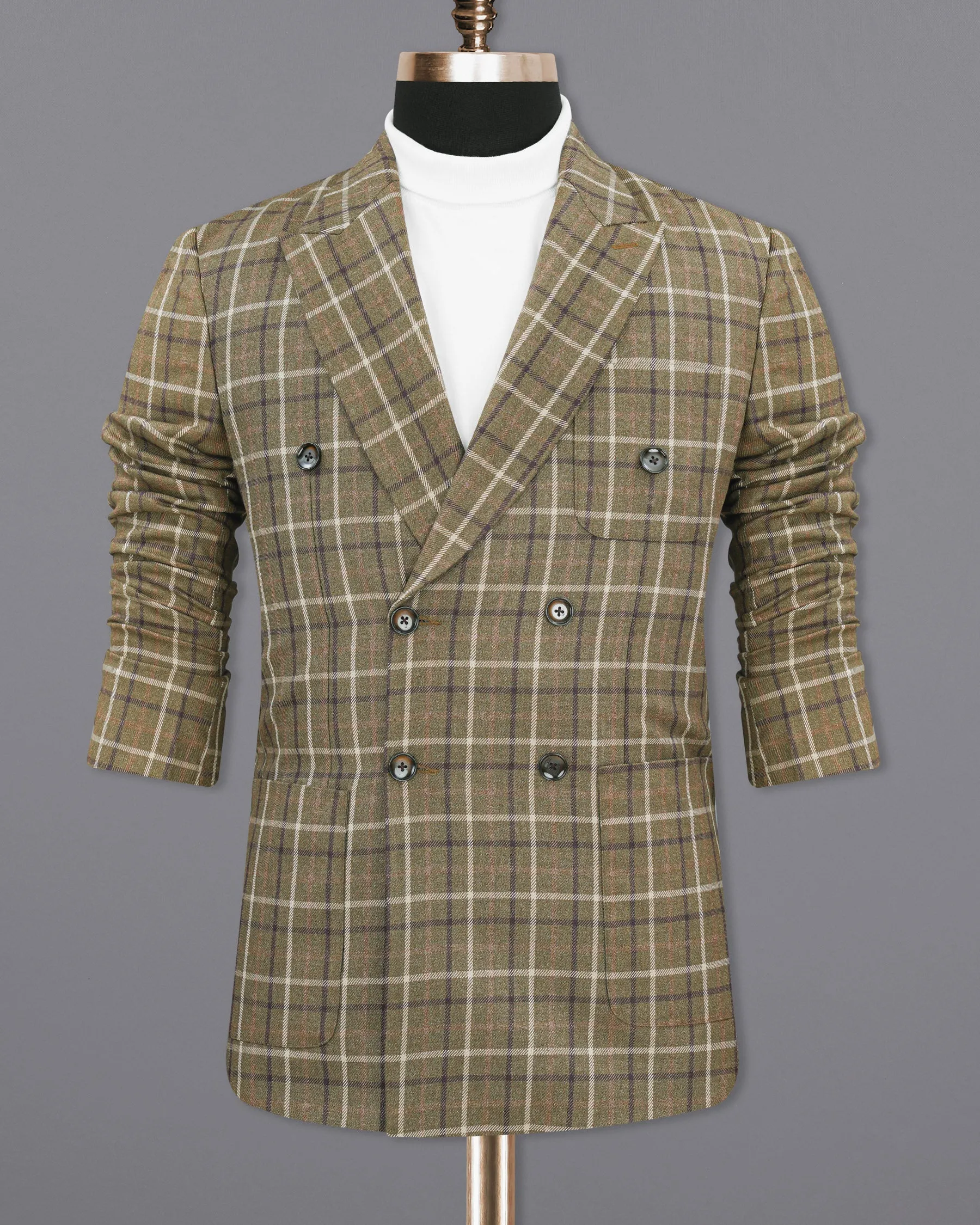 Sandstone Brown Plaid Double Breasted Blazer