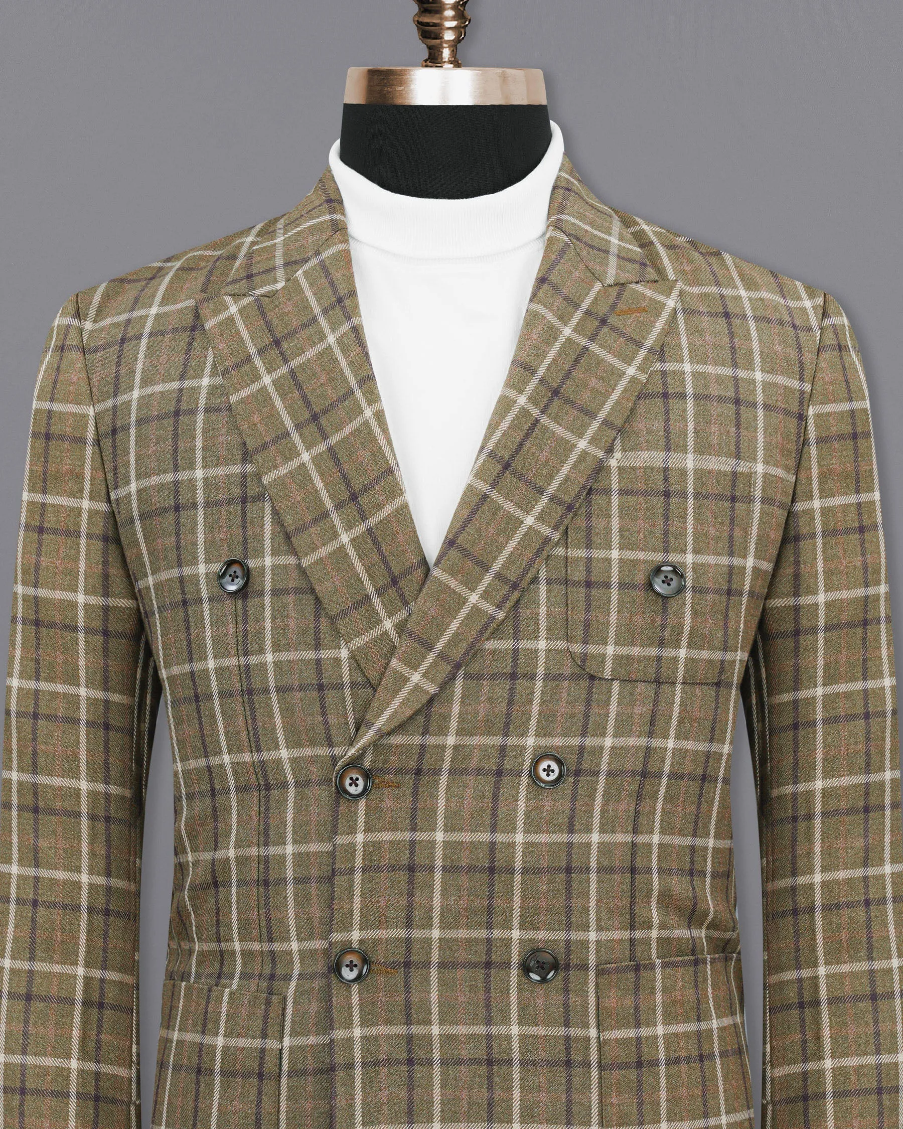 Sandstone Brown Plaid Double Breasted Blazer