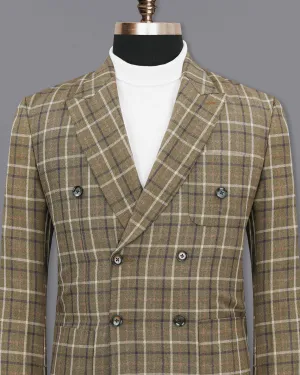 Sandstone Brown Plaid Double Breasted Blazer