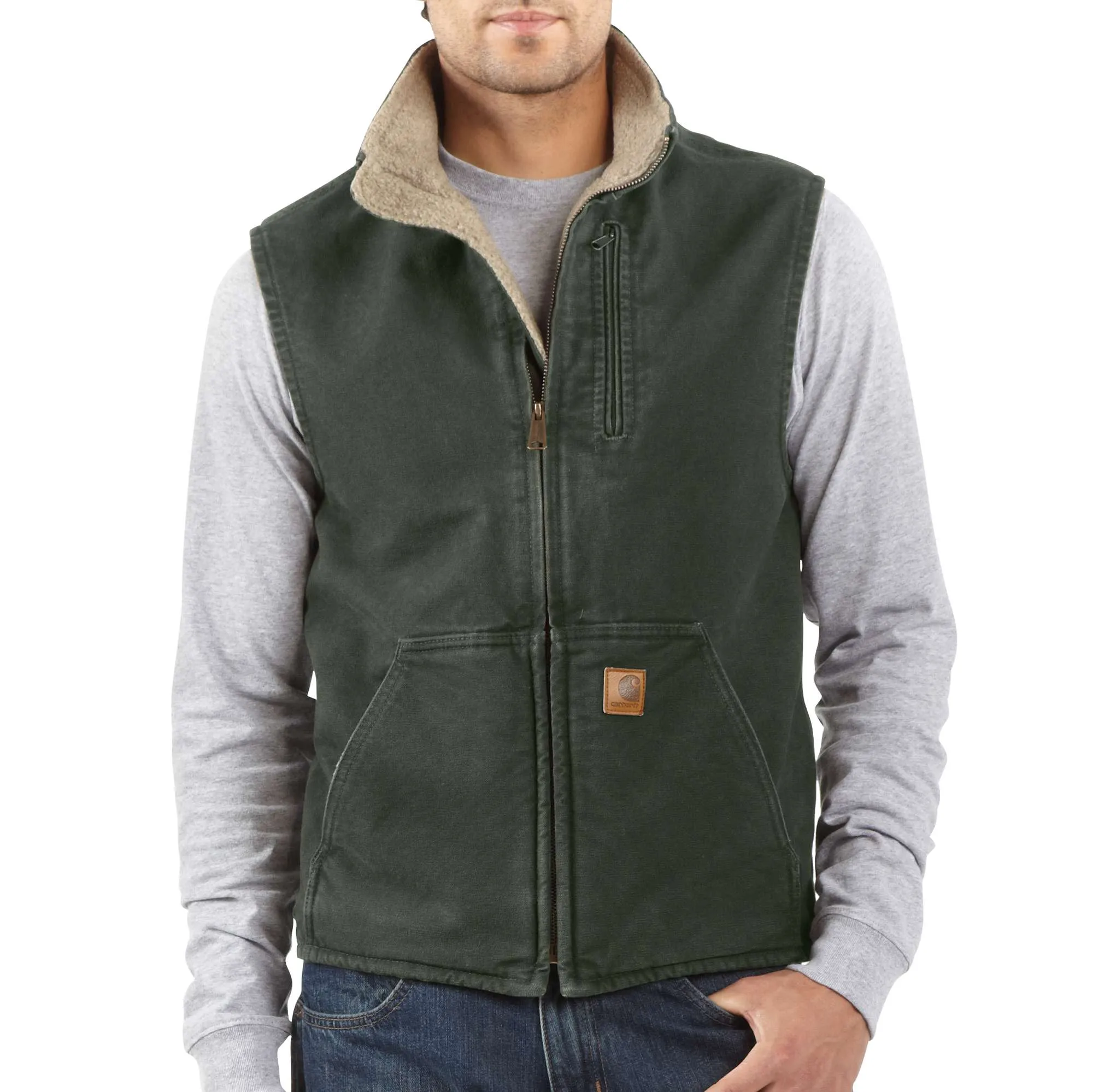Sandstone Sherpa-Lined Mock-Neck Vest