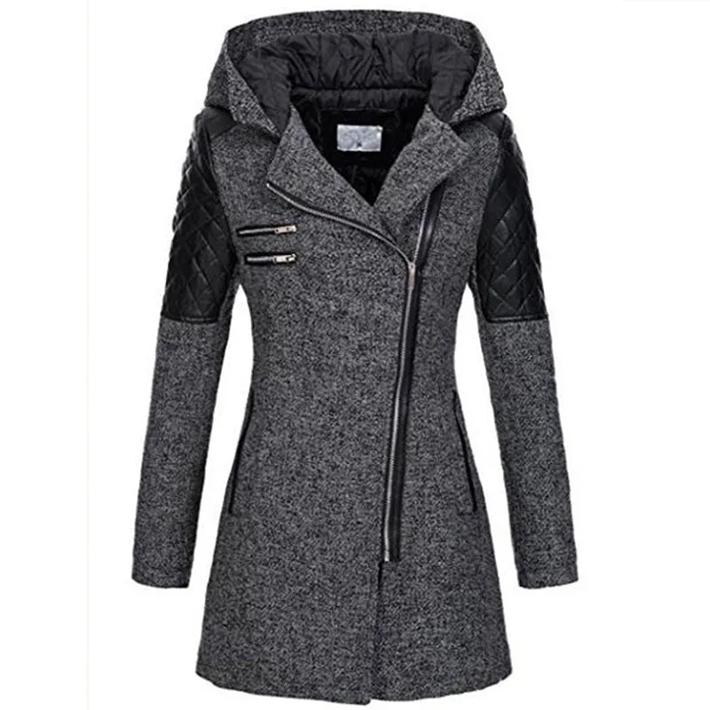 Schwarze Damen-Manteljacke mit Schrägreißverschluss - Mila