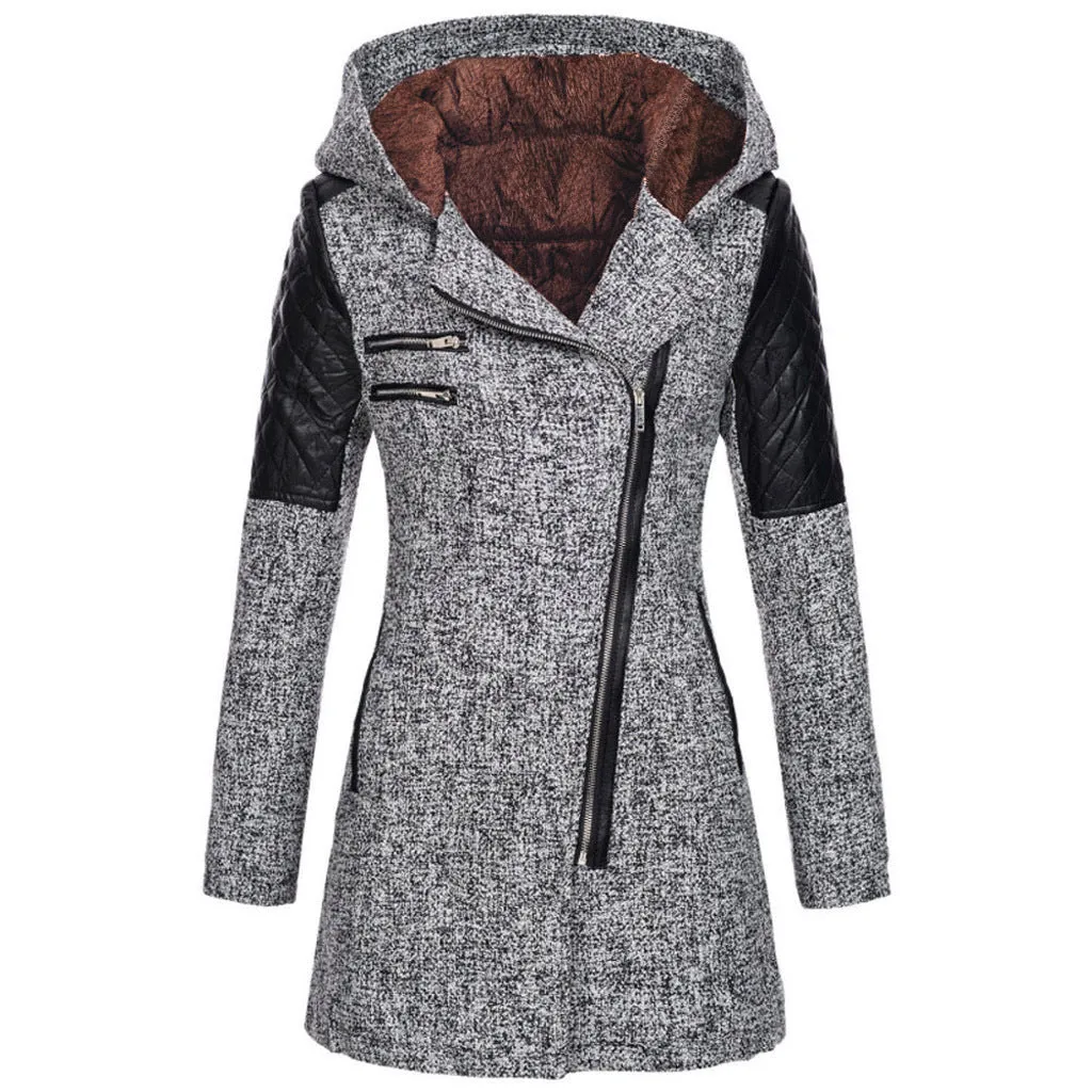 Schwarze Damen-Manteljacke mit Schrägreißverschluss - Mila