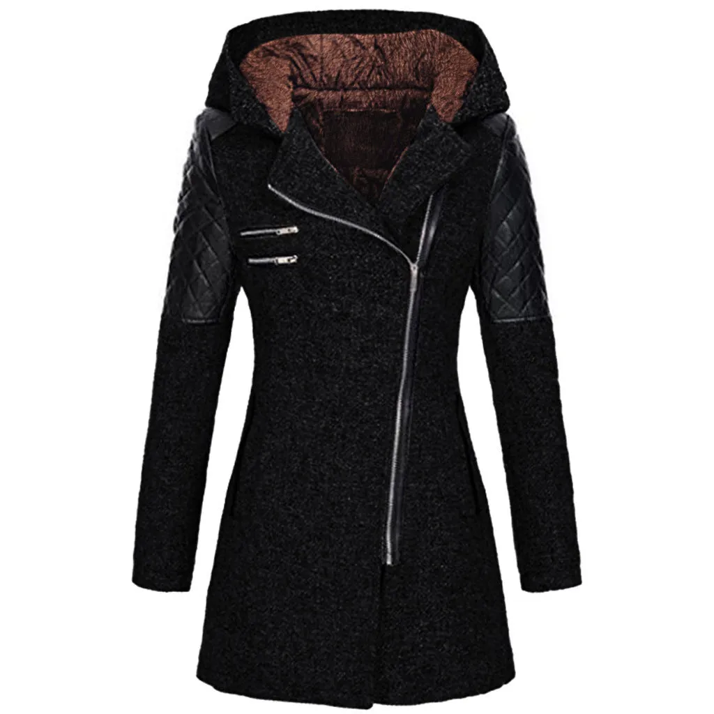Schwarze Damen-Manteljacke mit Schrägreißverschluss - Mila