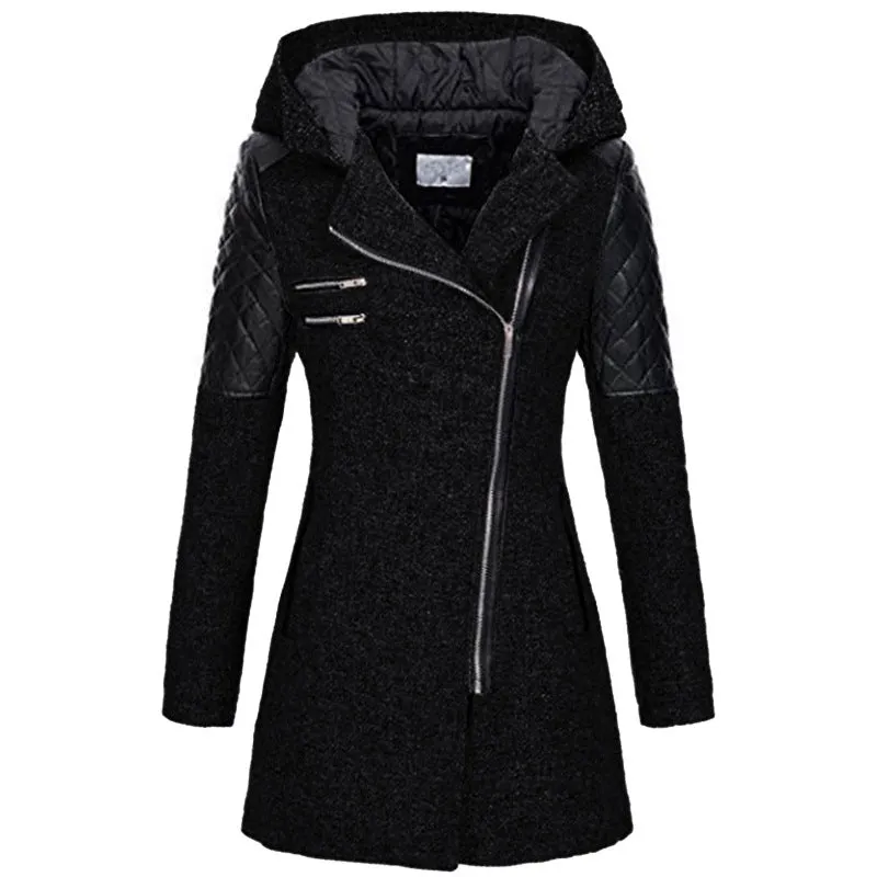Schwarze Damen-Manteljacke mit Schrägreißverschluss - Mila