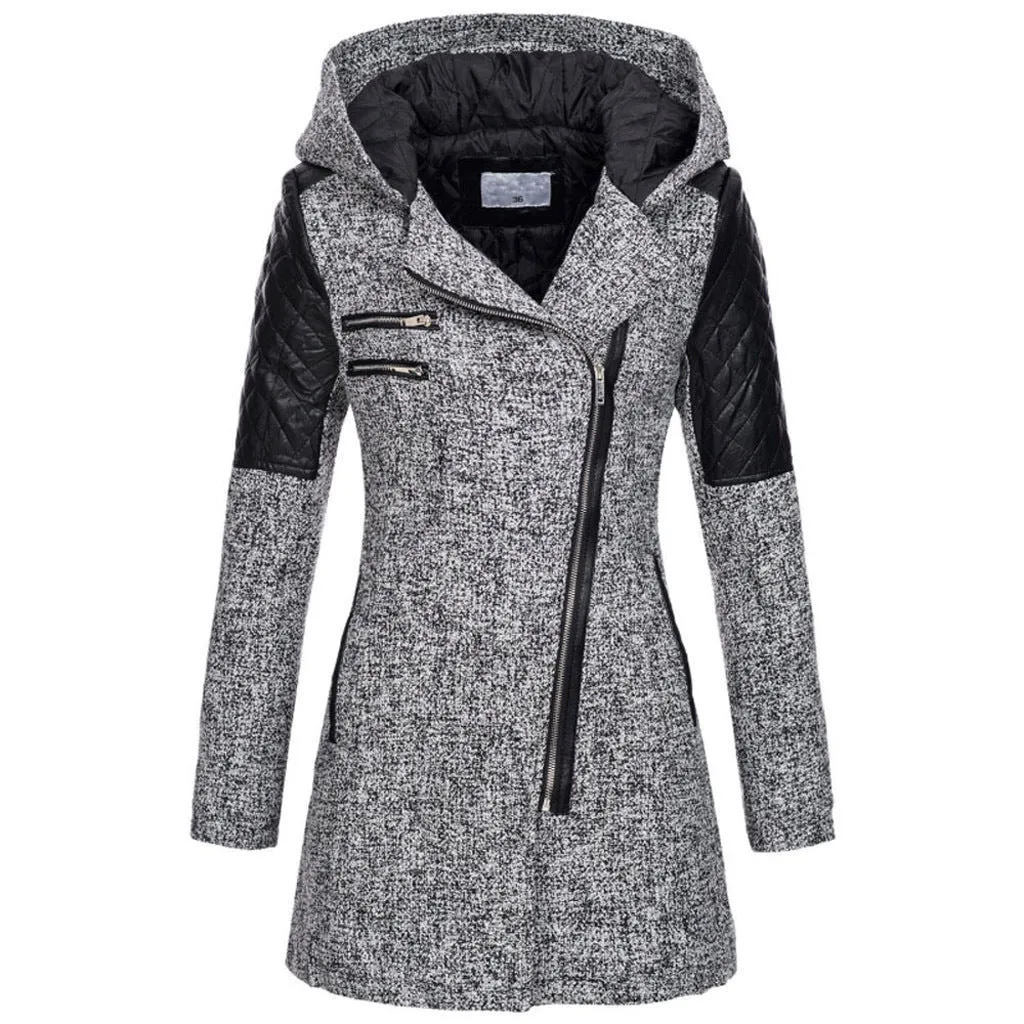 Schwarze Damen-Manteljacke mit Schrägreißverschluss - Mila
