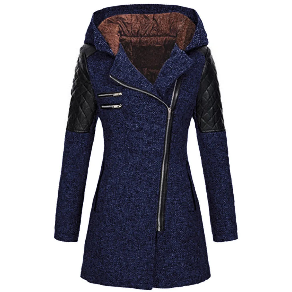 Schwarze Damen-Manteljacke mit Schrägreißverschluss - Mila