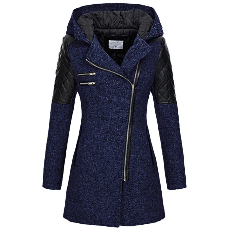 Schwarze Damen-Manteljacke mit Schrägreißverschluss - Mila