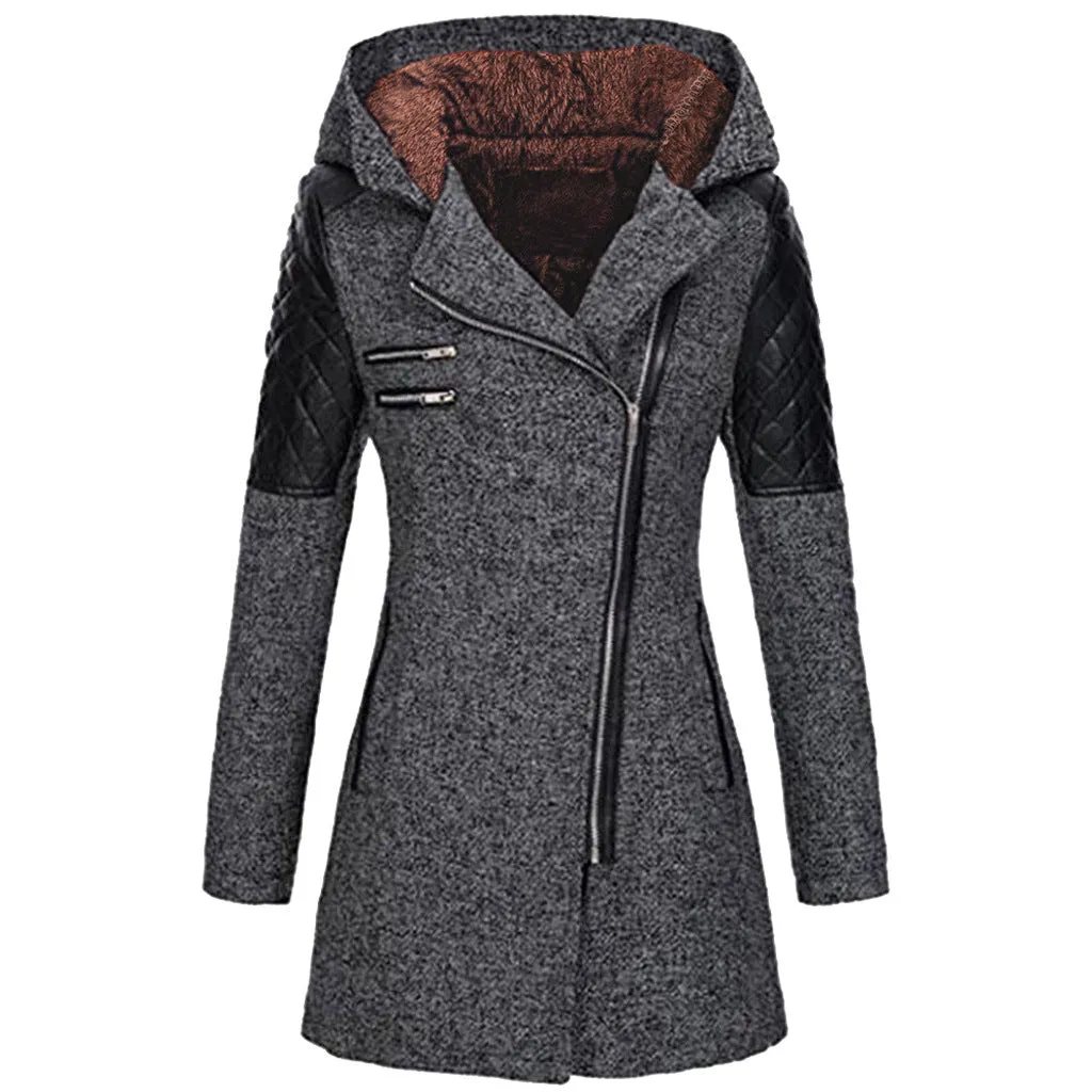 Schwarze Damen-Manteljacke mit Schrägreißverschluss - Mila
