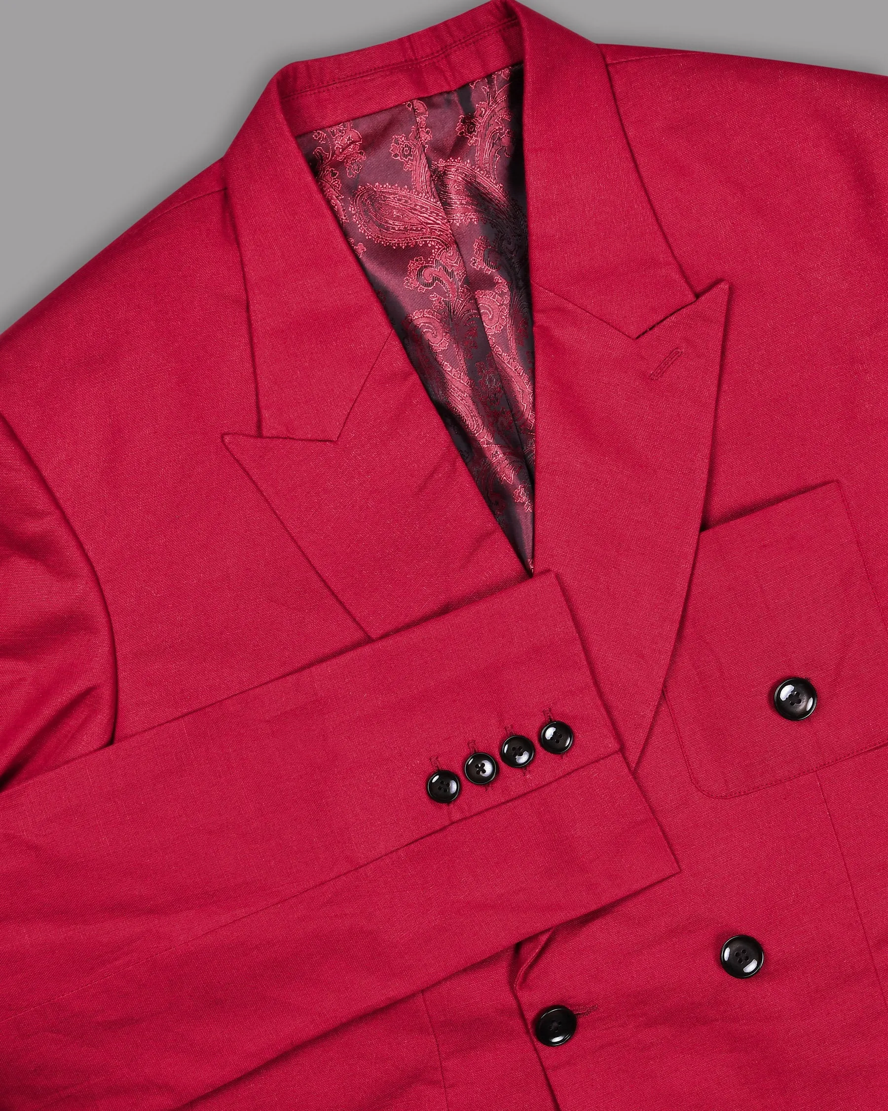 Shiraz Red Luxurious Linen Double-Breasted Sports Blazer