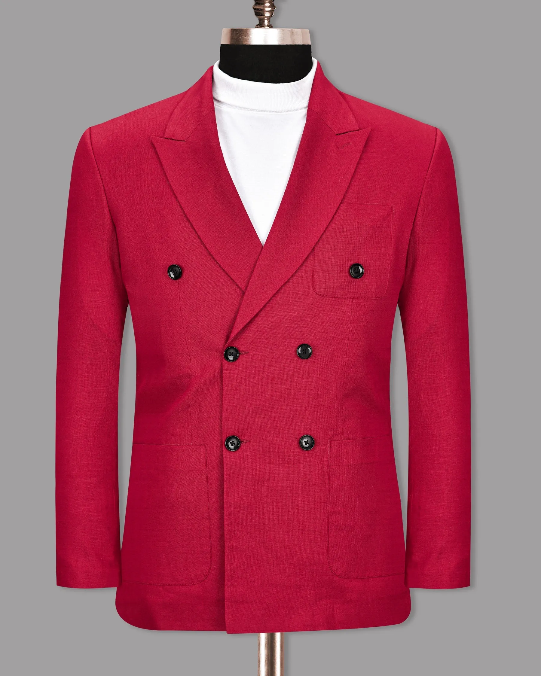 Shiraz Red Luxurious Linen Double-Breasted Sports Blazer