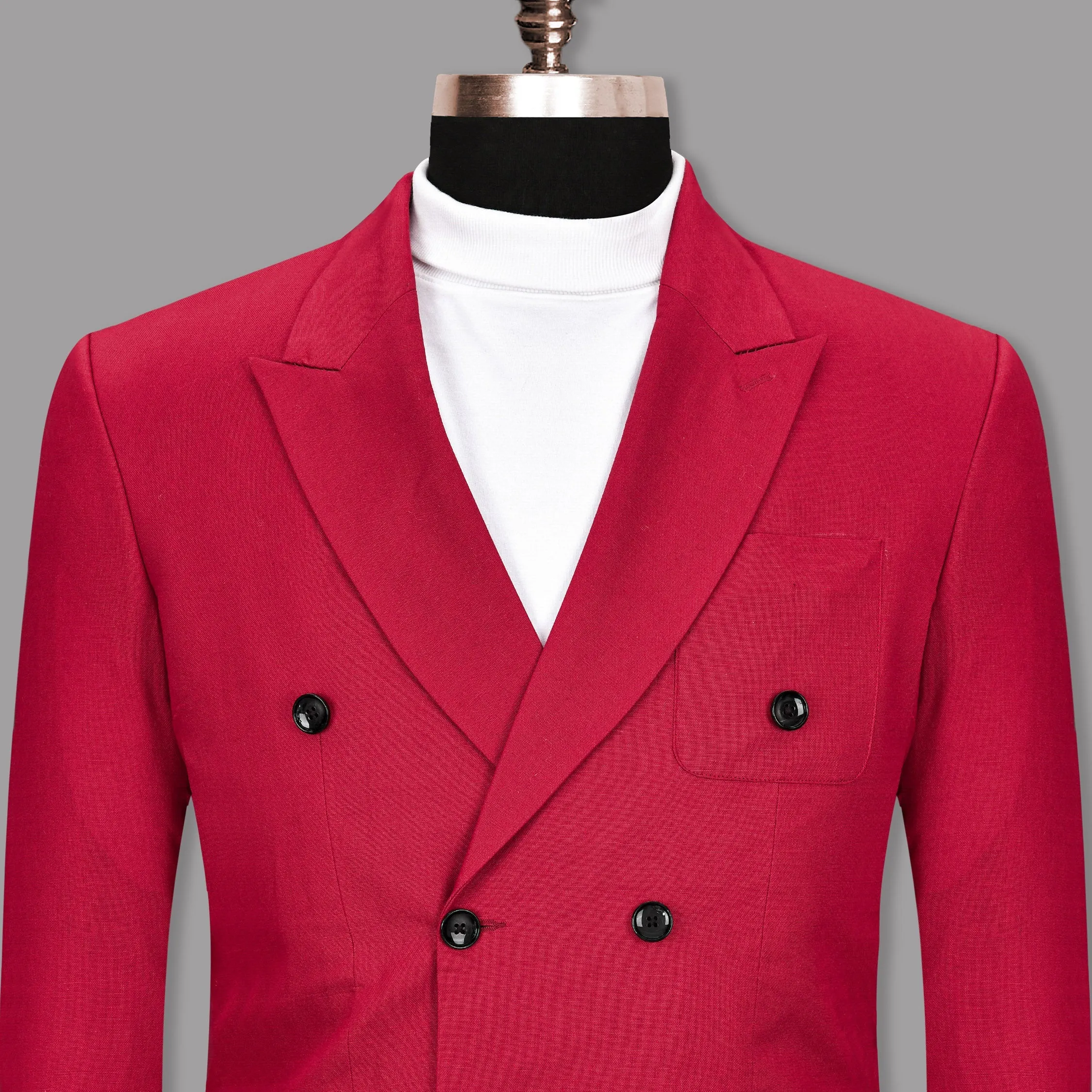 Shiraz Red Luxurious Linen Double-Breasted Sports Blazer