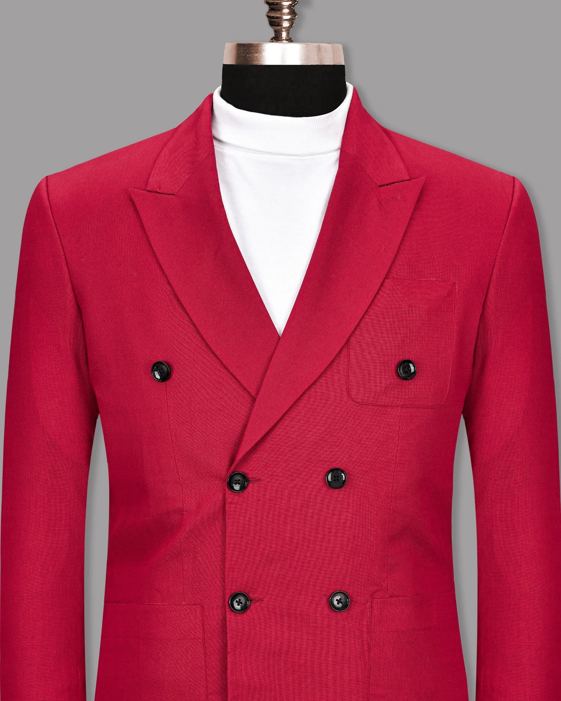 Shiraz Red Luxurious Linen Double-Breasted Sports Blazer