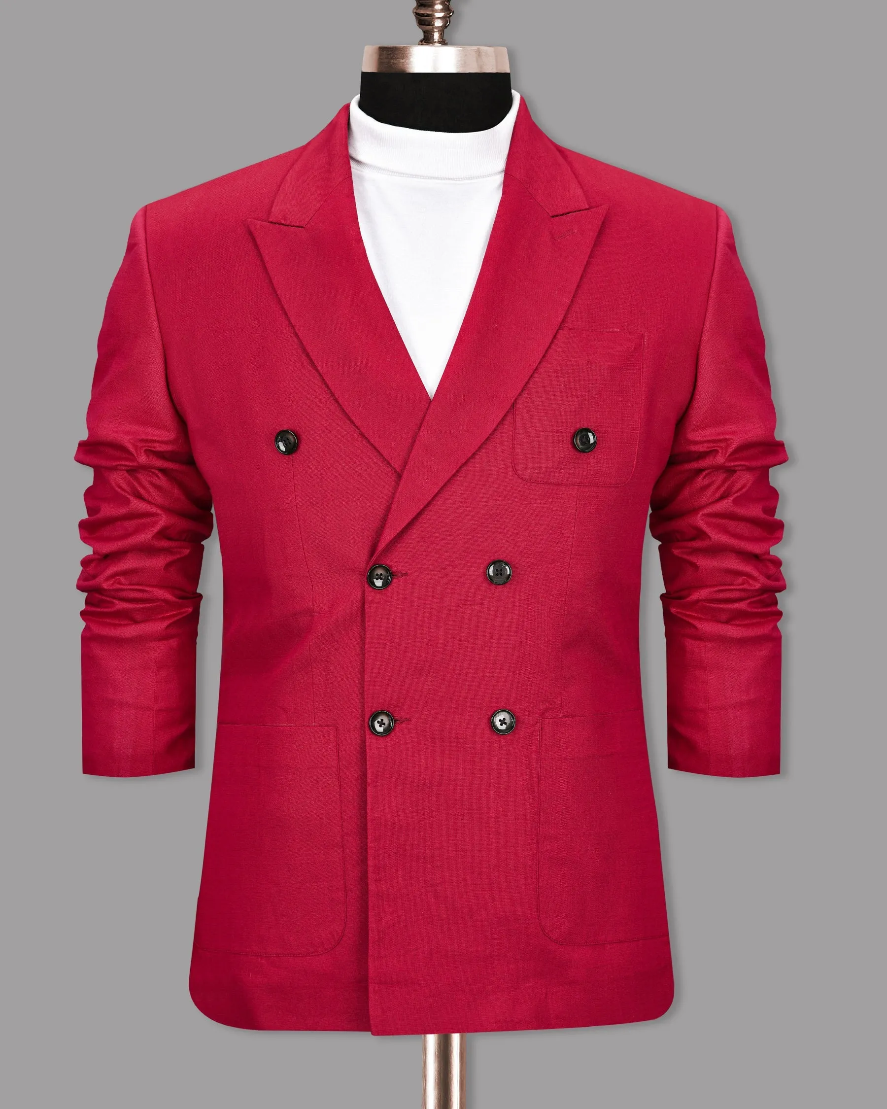 Shiraz Red Luxurious Linen Double-Breasted Sports Blazer