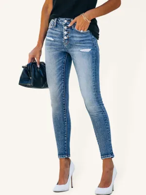 Slim Ripped High Stretch Jeans