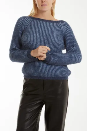 Soft Touch Two Tone Ribbed Jumper
