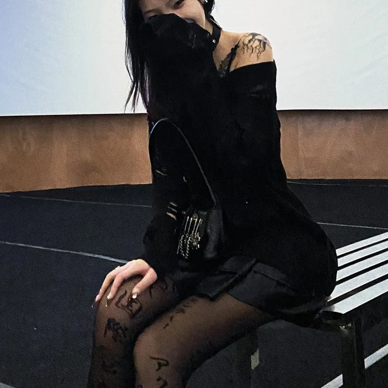 Split Hole Knit Sweater Gothic Lady Hollow Out Cool Pullover