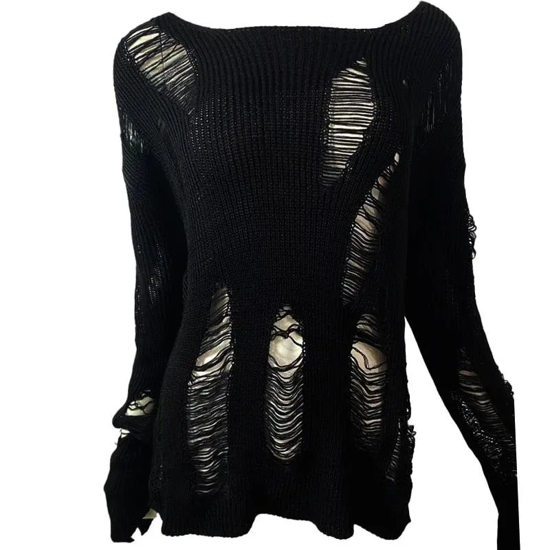 Split Hole Knit Sweater Gothic Lady Hollow Out Cool Pullover