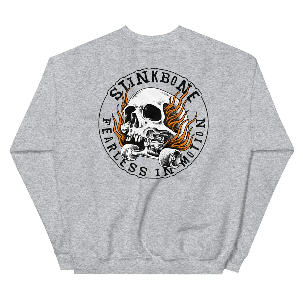 StinkBone Flaming Skull Unisex Sweatshirt Black lettering