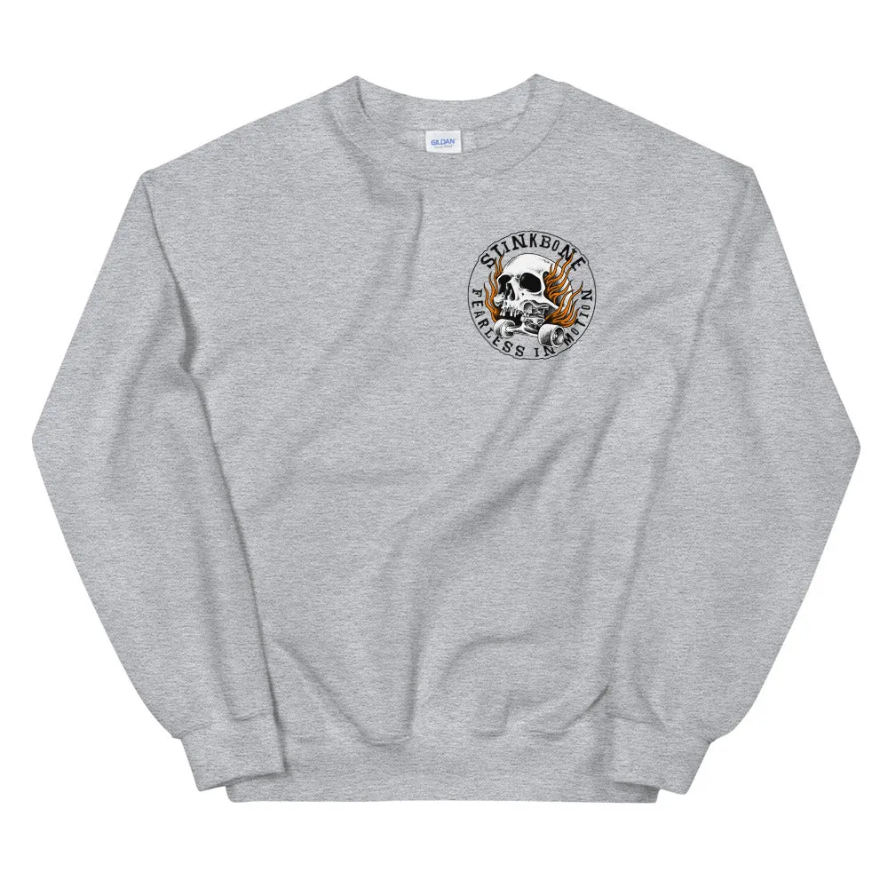StinkBone Flaming Skull Unisex Sweatshirt Black lettering
